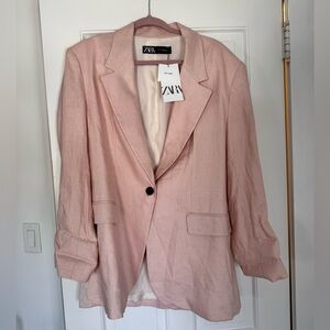 Zara Blush Women’s Linen Classic Blazer NWT